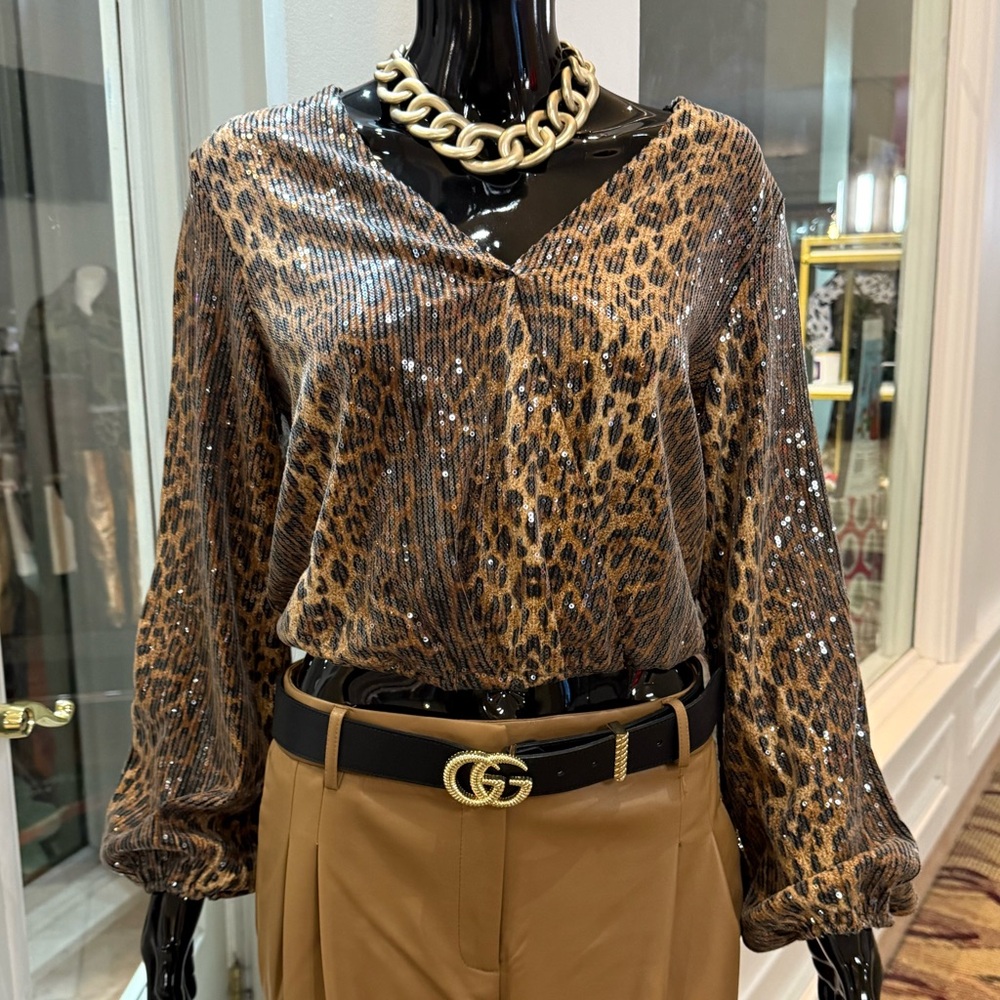 NWT Leopard Print Sequin Top